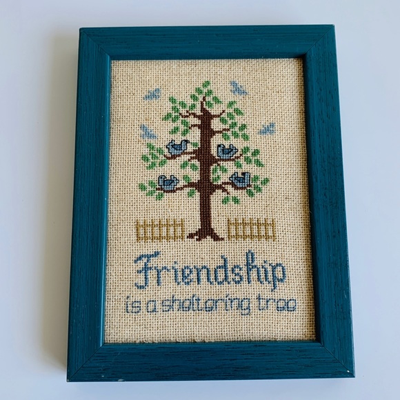 Vintage Friendship Cross Stitch Wall Hanging
